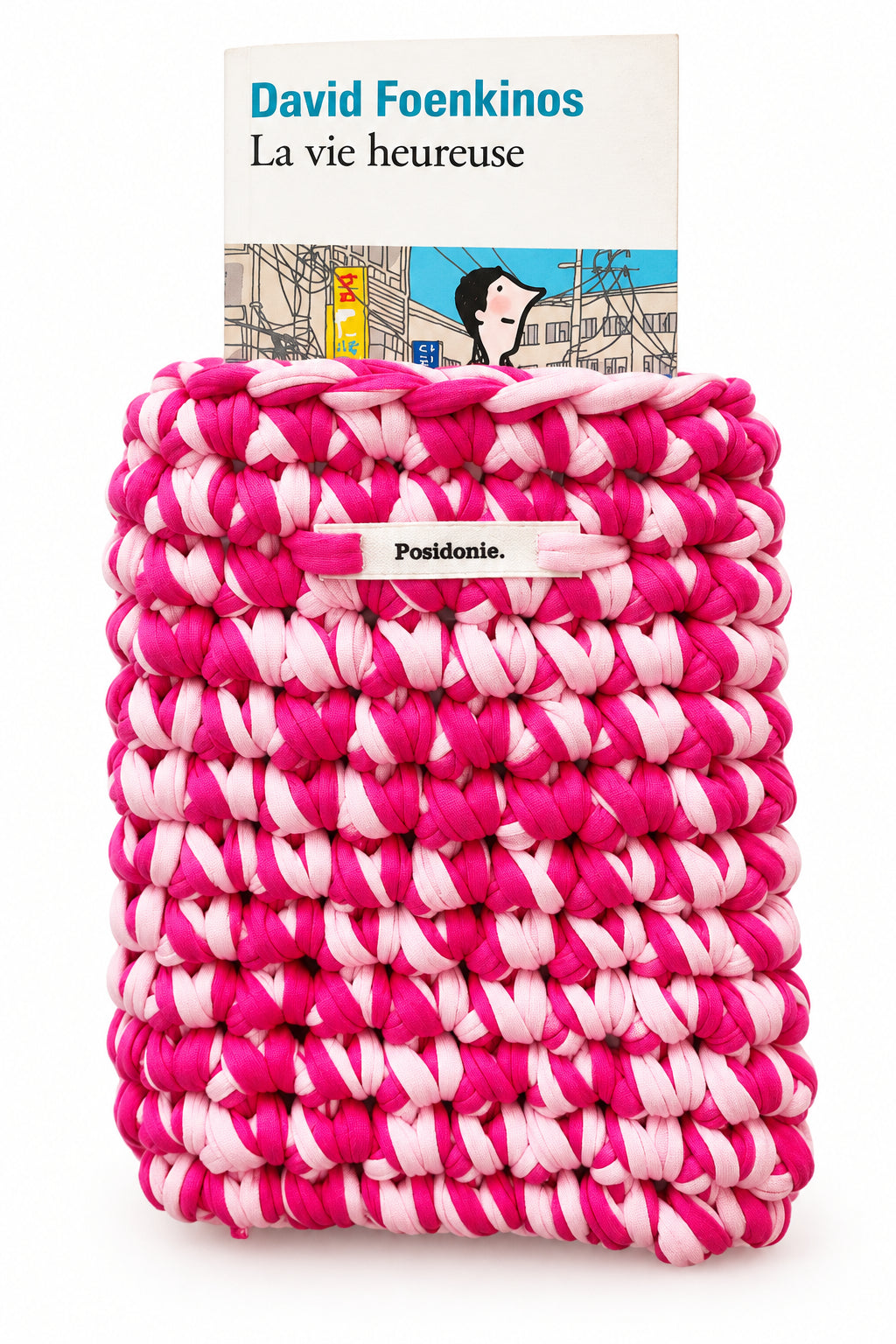 Pochette livre ou liseuse faite main au crochet rose personnalisable