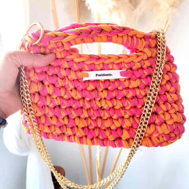 Sac au crochet best seller orange & fuschia fait main à Marseille