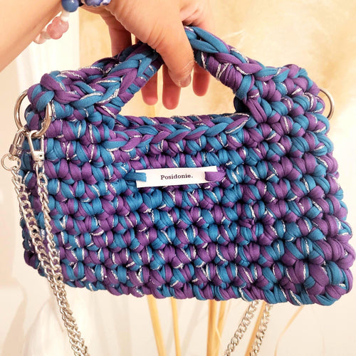 Sac au crochet Apolline Turquoise et Violet inspiré des calanques fait main à Marseille