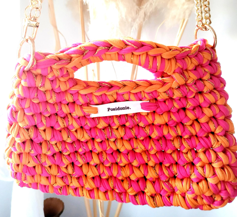 Sac au crochet best seller orange & fuschia fait main à Marseille