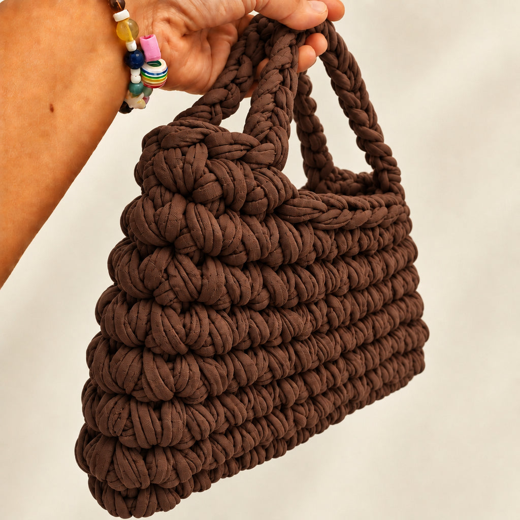 Sac au crochet chunky marron chocolat fait main à Marseille