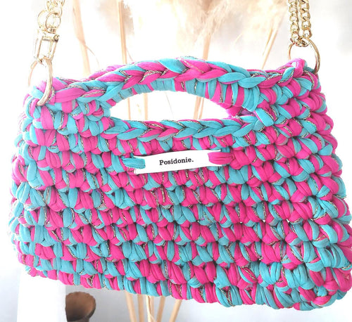 Sac au crochet fuschia et turquoise fait main à Marseille