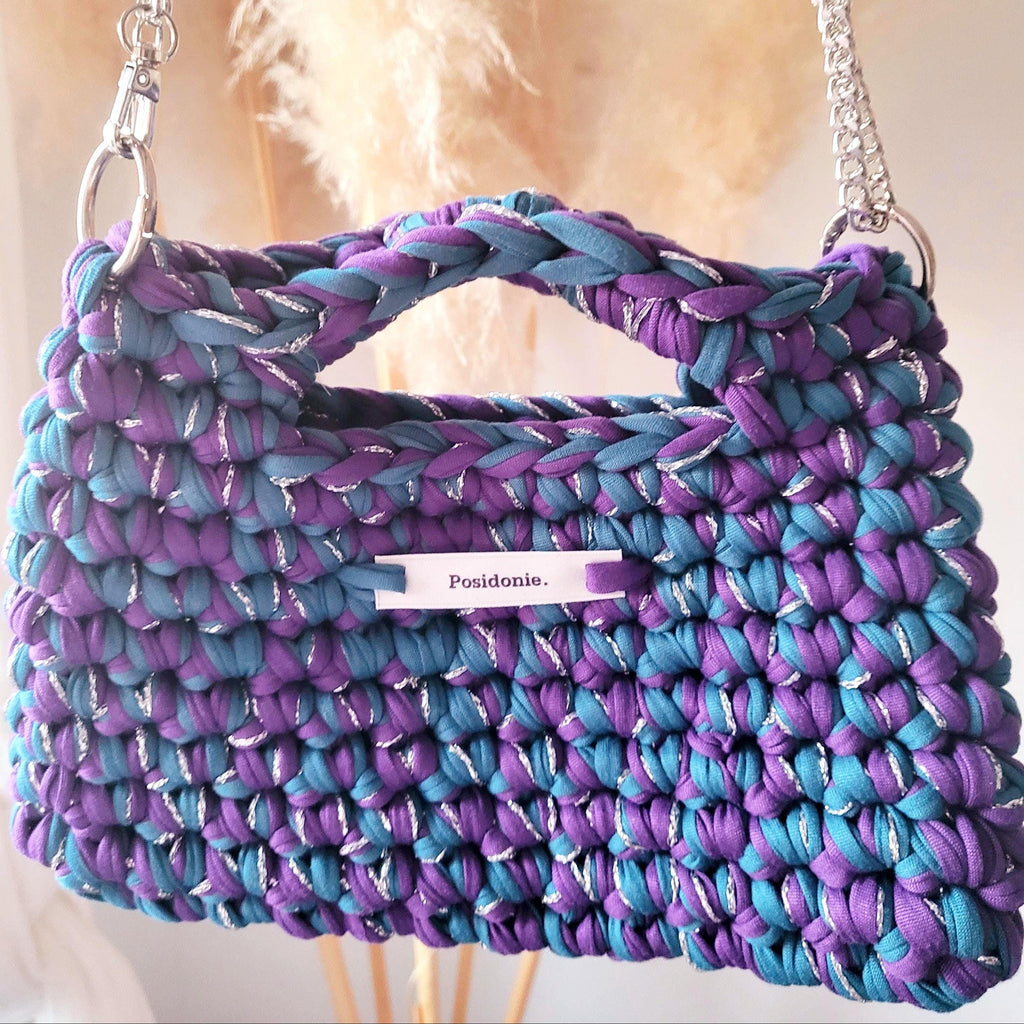 Sac au crochet Apolline Turquoise et Violet inspiré des calanques fait main à Marseille