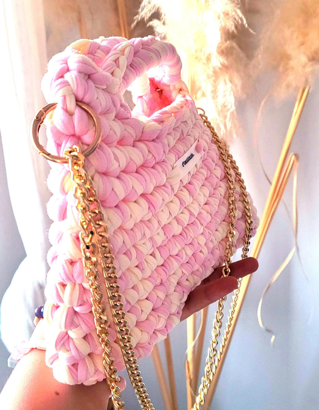 Sac au crochet rose et blanc comme une guimauve fait main à Marseille