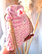 Sac au crochet rose et blanc comme une guimauve fait main à Marseille
