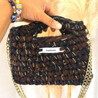 Sac au crochet bleu océan, chocolat et doré, fait main à Marseille