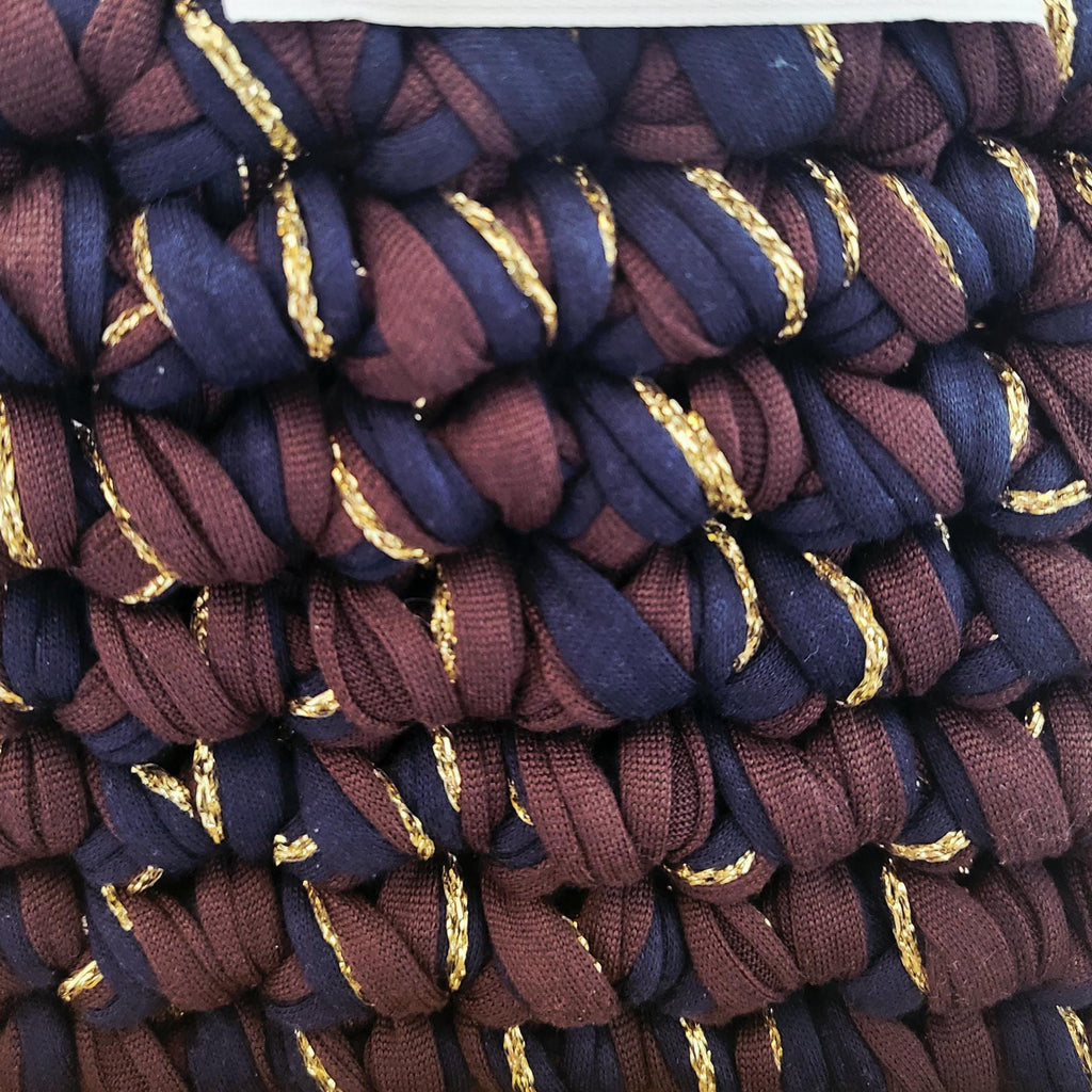 Sac au crochet bleu océan, chocolat et doré, fait main à Marseille