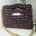 Sac au crochet bleu océan, chocolat et doré, fait main à Marseille
