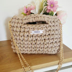 Sac au crochet beige sable et doré fait main à Marseille