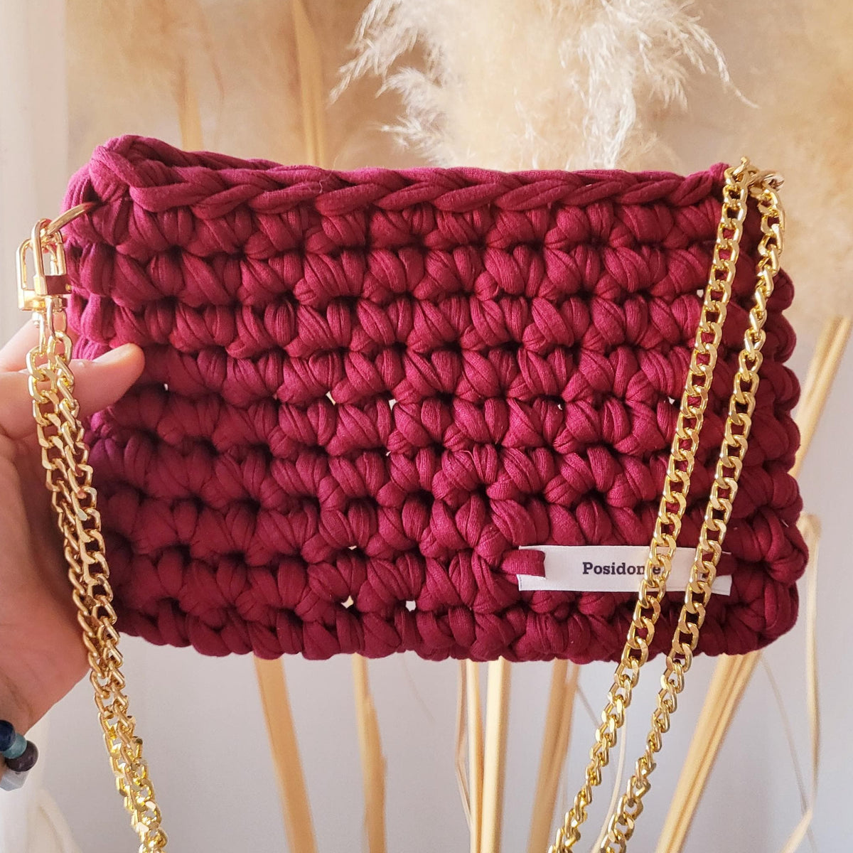Sac au crochet de soirée clutch rouge bordeaux fait main à Marseille